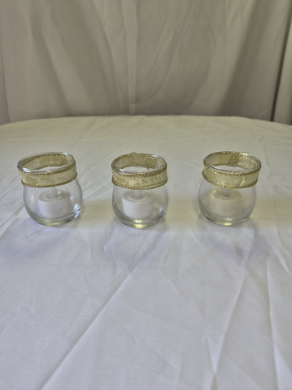 Gold Rim Glass Tea Light LED Holder Set